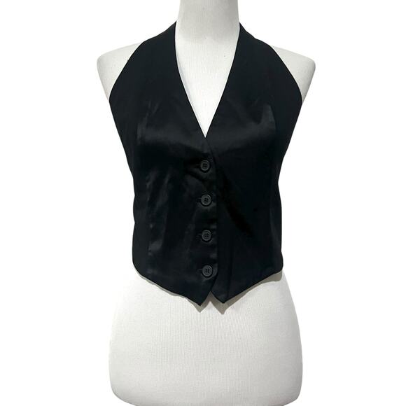 Zara Women’s Black Vest Open Back Halter Cropped Tuxedo Size XS - Picture 2 of 10